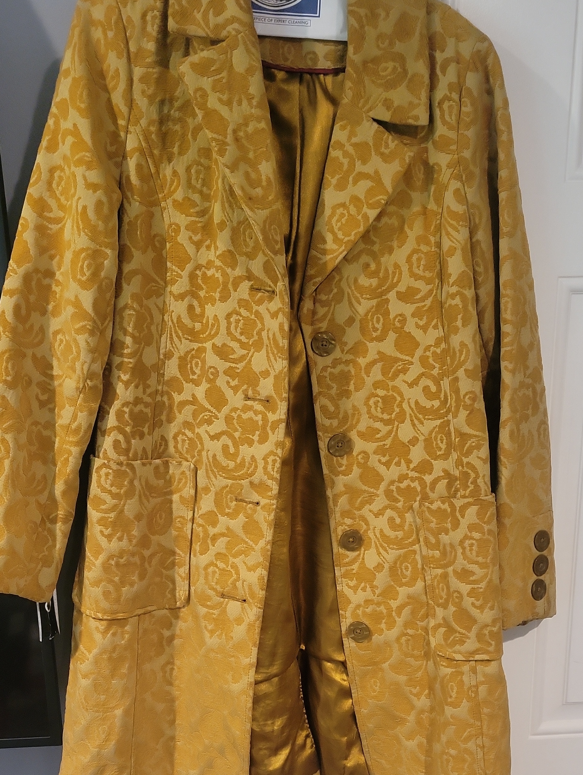 Golden Brocade Floral Long Coat
